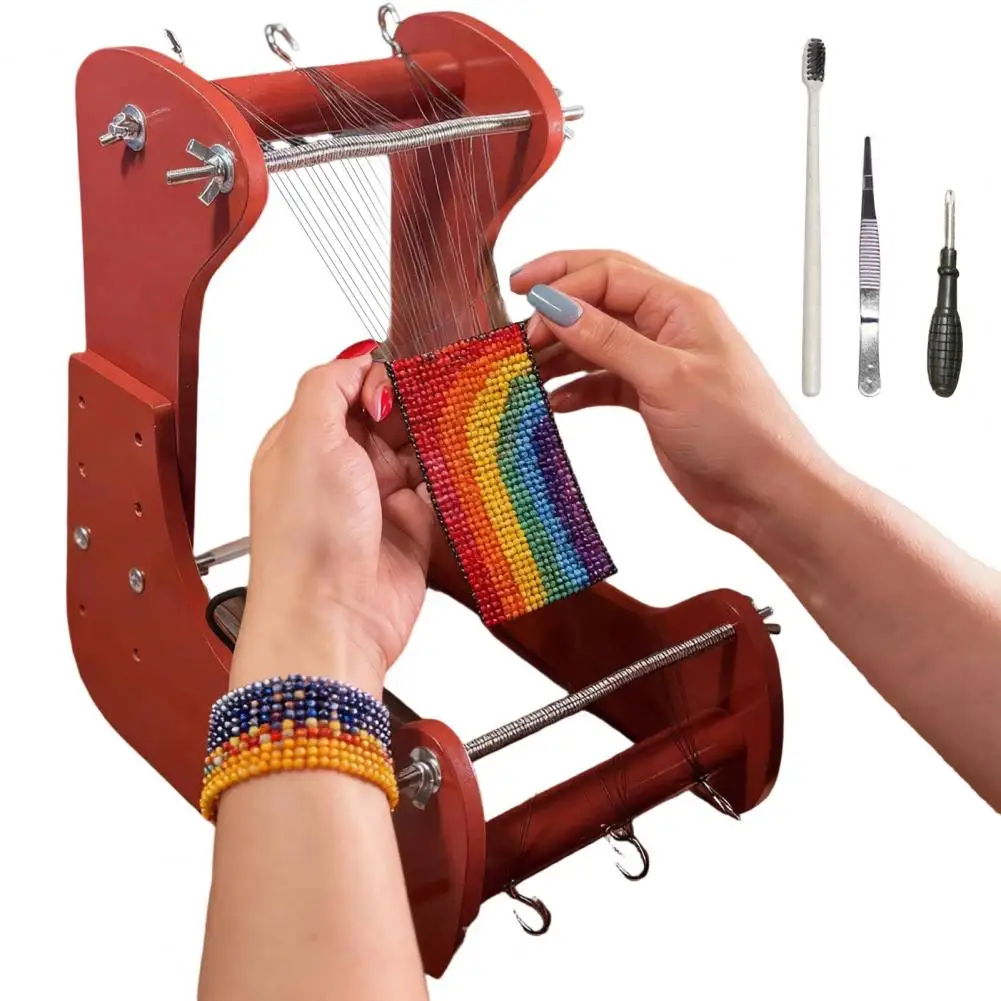 

Wooden Bead Loom Bead Loom Kit for Adults Adjustable Standing Weaving Loom Diy Bracelet Necklace Keychain Jewelry Craft Tool Set