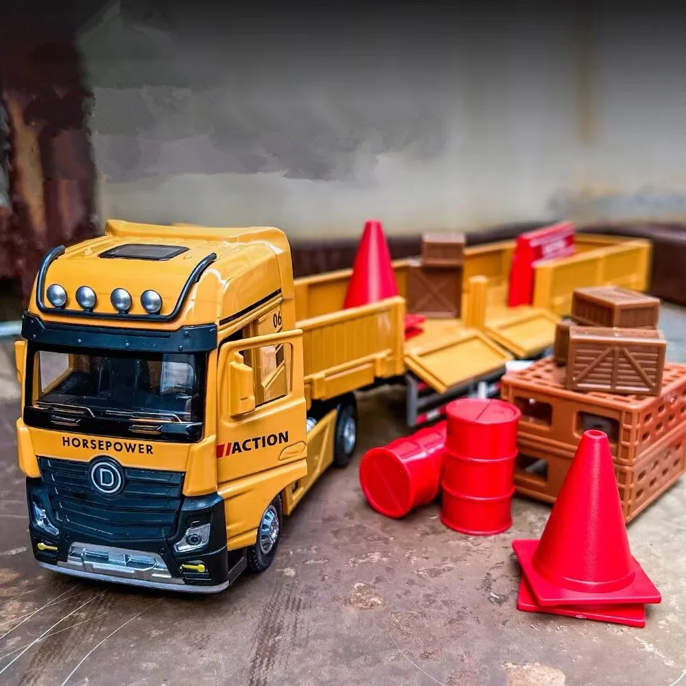 Diecast Metal Roadblock Transport Vehicle Car Model Alloy Engineering Transport Tipper Truck Vehicle Semi Trailer Car Model Toys