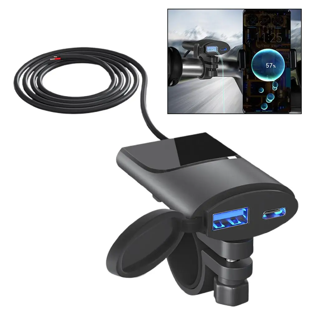 30 واط USB-C شاحن دراجة نارية IP67 مقاوم للماء المقود تصاعد قوس للكاميرا الرقمية وشحن الهاتف D0F6