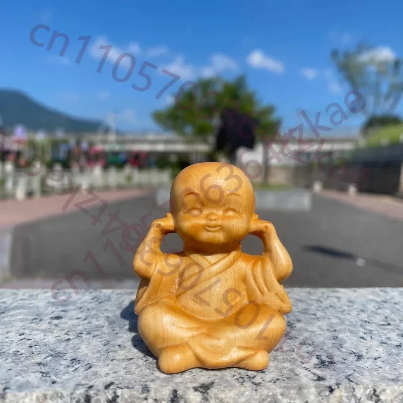 Zen-Inspired Little Monk Statue Set, Wood Carved See Hear Speak No Evil Amiable Figures, Home Office Desk Decor Crafts Gift