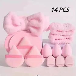 12/14Pcs Makeup Sponge Blender Beauty Egg Cosmetic Puff Foundation Sponges Puff Wash Face Headband Wristband Make Up Accessories