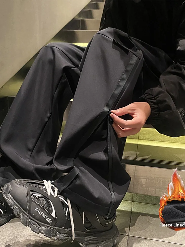 

Retro American Fce Lined Waterproof Men's Winter Trousers Straight Leg Windproof Workwear Casual Pants Faionable Brand