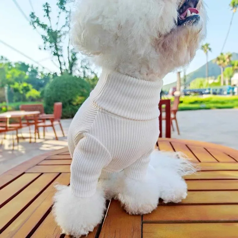 Pet White Jackets Bag Belly Jumpsuit Bear Sweater Schnauzer Winter High Neck Base Shirt Casual Pet Four Legged Pants Puppy