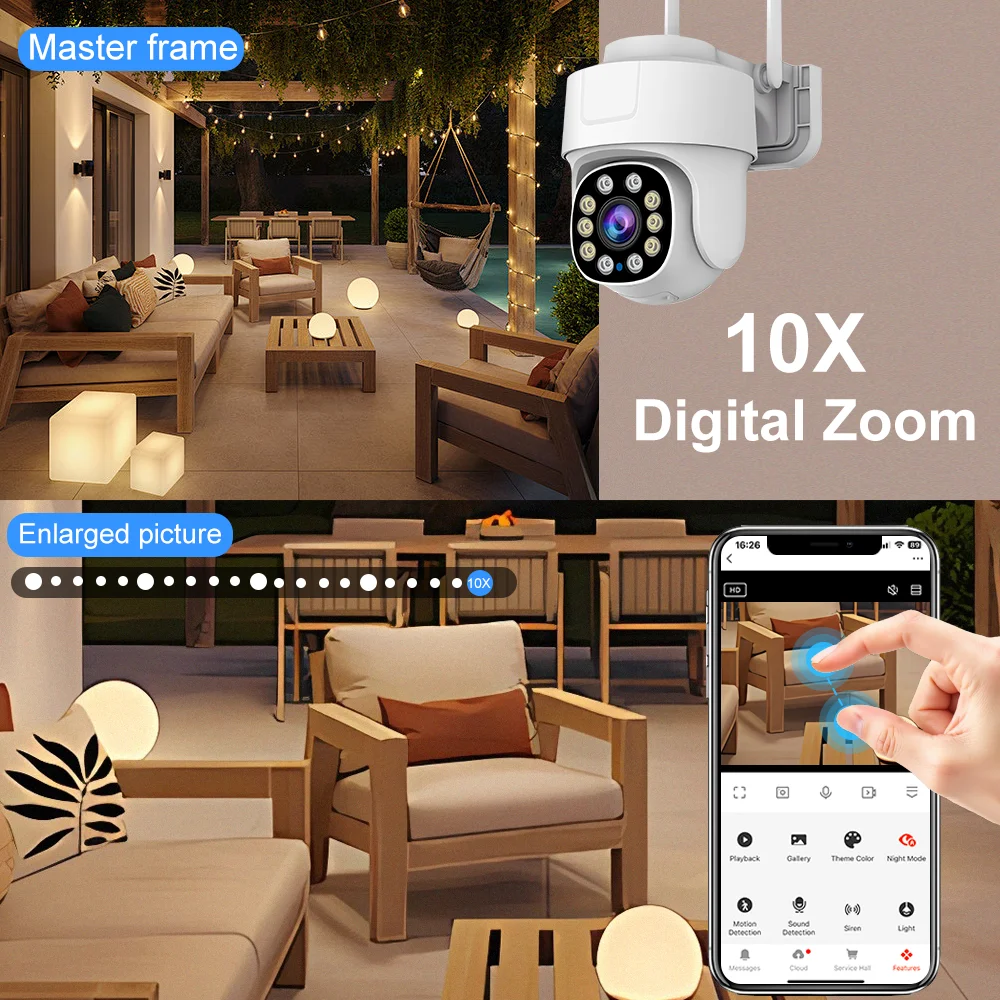 Tuya Smart Wifi PTZ Camera Outdoor Waterproof Security Camera Full Color Night Vision Audio Surveillance Human Motion Detection