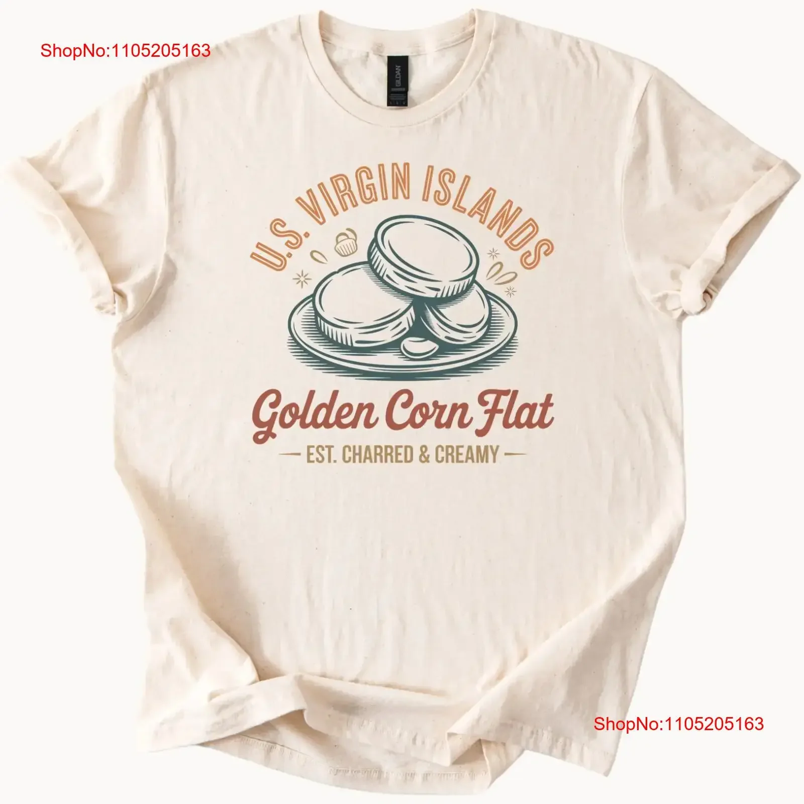US Virgin Islands Golden Corn Flat T Shirt Creamy Charred Cornmeal Food vintage Washed Stylish Top For Everyday Wear