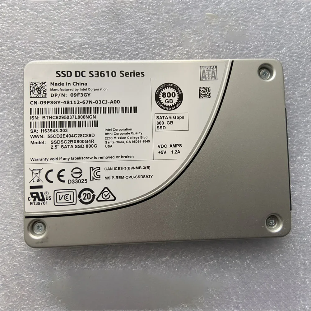 800GB para Dell S3610 800G SATA SSD 09F3GY 9F3GY SSDSC2BX800G4R 2,5