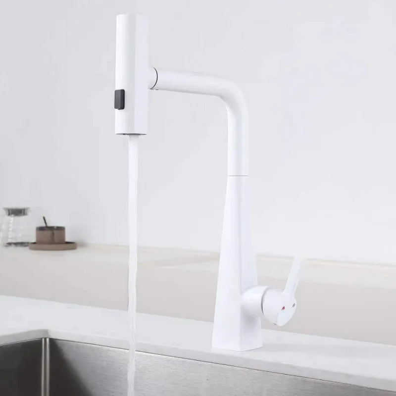 

Kitchen All Copper Cold and Hot Mixed Water Sink Pull Splashproof Telescopic Faucet with Three Water Outlet Functions