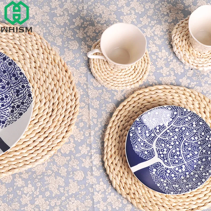 Rotan Stro Placemats, Cup Coasters Pad Eettafel Mat Warmte Isolatie Pot Houder Rieten Drink Coaster Keukenaccessoires