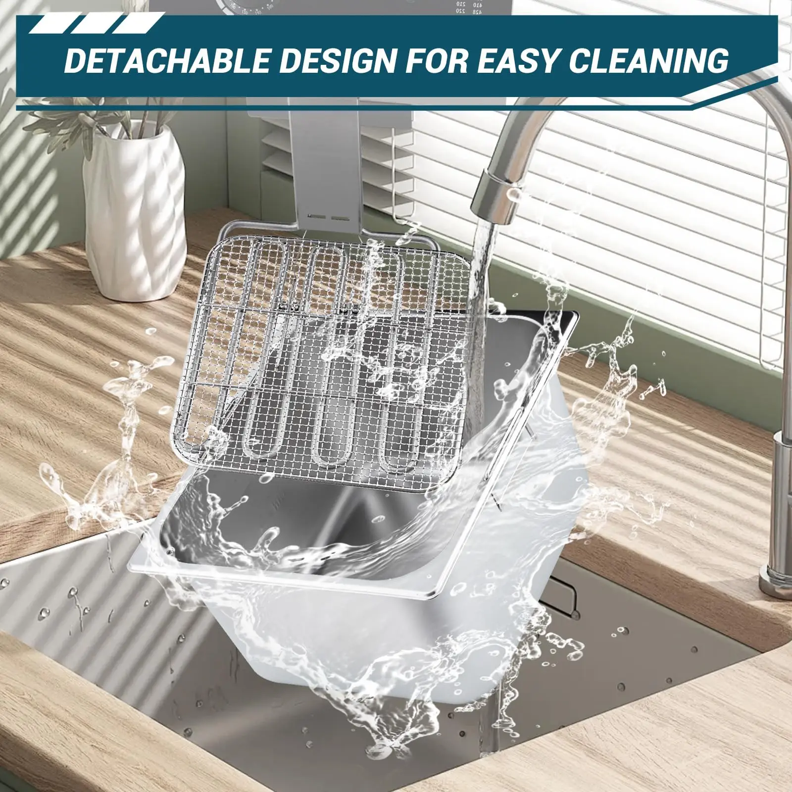 11.6/23.2 Q.T مقلاة عميقة تجارية 1700/3400 واط مقلاة كهربائية من الفولاذ المقاوم للصدأ مع غطاء سلة للتحكم في درجة الحرارة