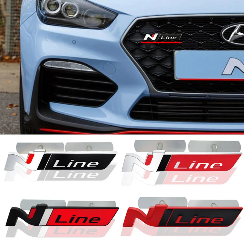 1Pcs 3D Metal N LINE Emblem Car Grille Badge Stickers Decal For Hyundai Sonata Elantra IX35 Accent Tucson Solaris Coolpad Azera