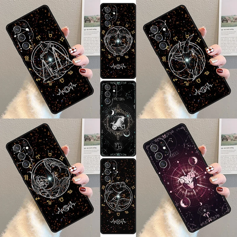 Cartoon Zodiac Phone Case For Samsung Galaxy S23 S21 S20 FE S24 S22 Ultra Note20 S10 S9 S8 Plus Silicone Cover