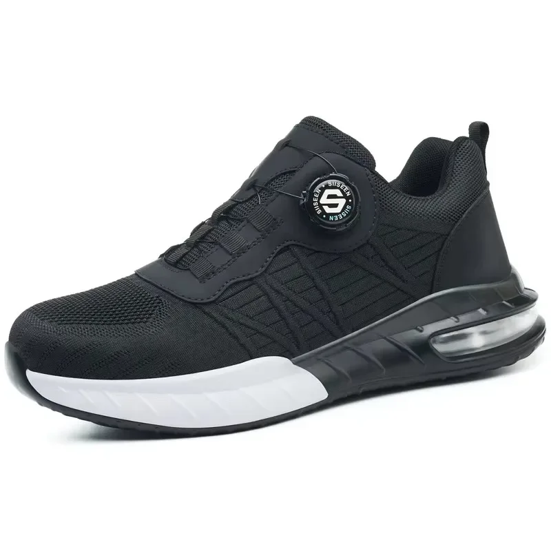 Fashion Sports Shoes  Work Sneakers Anti-Smash Anti Puncture Protection Shoes Men's Safety Shoes Rotating Button Steel Toe Shoes