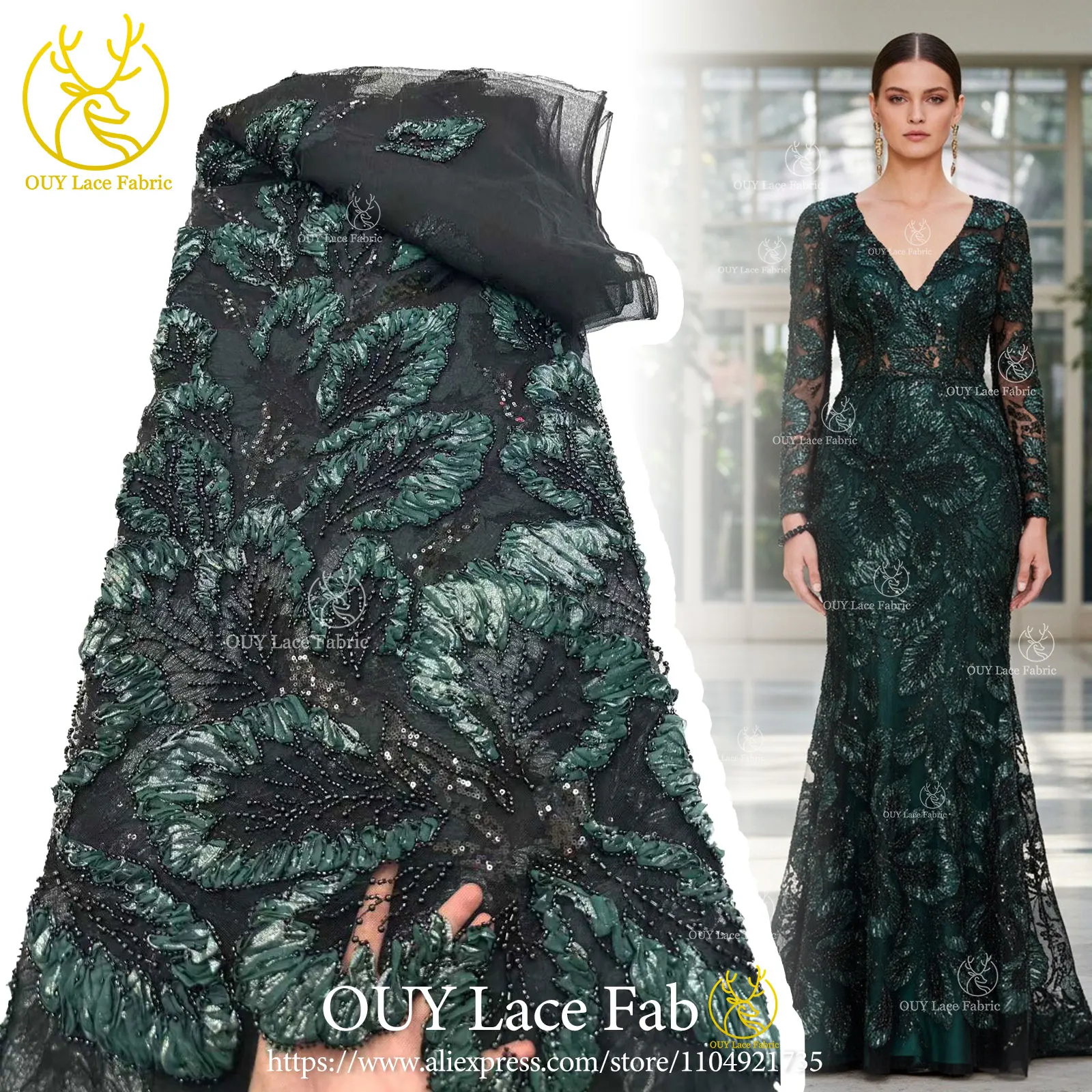 Ultimo tessuto di pizzo africano con perline in tulle 3D 5 metri di pizzo nigeriano con paillettes premium in stile francese adatto per indumenti da cucire