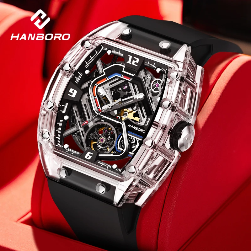 

Роскошные мужские автоматические механические часы с прозрачным полым дизайном, водонепроницаемые светящиеся квадратные наручные часы для стильных мужчин