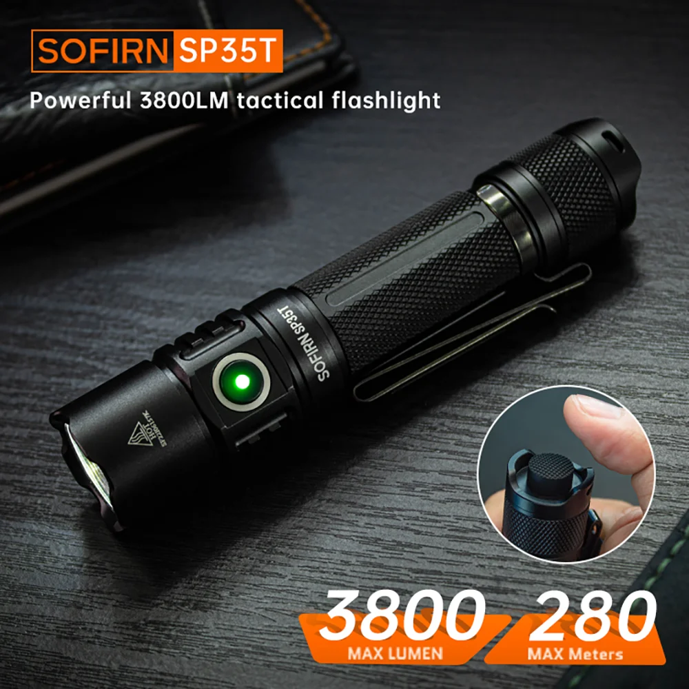 Sofirn SP35T Tactical Flashlight 3800 Lumens 21700 Rechargeable Torch USB-C Dual Switch Power Indicator ATR LED Light
