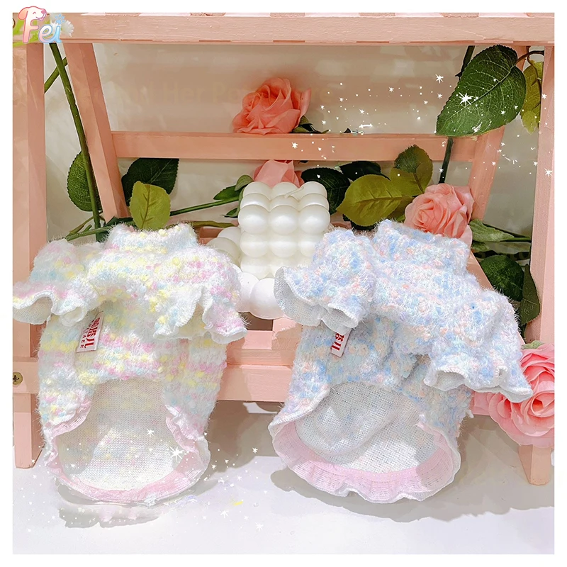 Pull tricoté à manches bulles et col haut pour animaux de compagnie, automne/hiver, manches bourgeons de fleurs d'amour, manteau de Base chaud, vêtements pour chiots