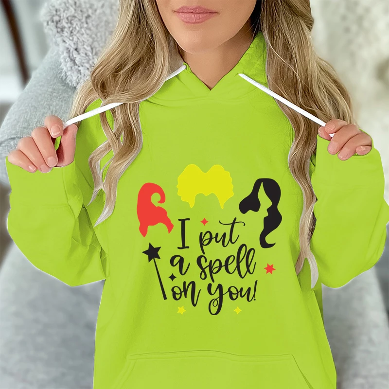 Funny Halloween Classic Hoodie Witch Put A Spell Letter Print Casual Hoodie Women Halloween Party Funny Witchy Autumn Sweatshirt