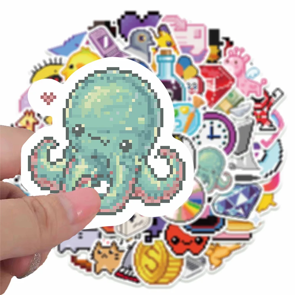 

10/30/64pcs INS Style Pixel Pattern Cartoon Stickers Cute Creative Anime Graffiti Decals Suitcase Phone Laptop Sticker Packing