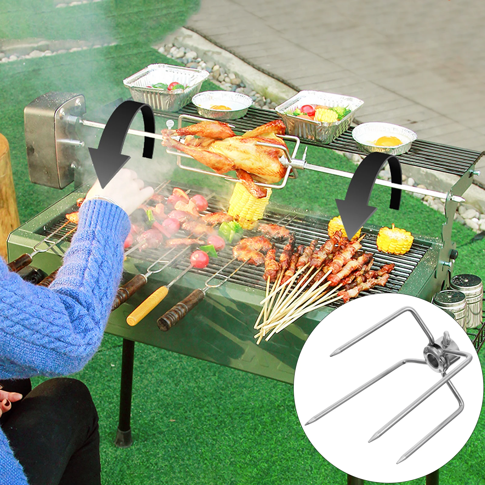 

2Pcs Rotisserie Meat Forks Stainless Steel Barbecue Food Clamps for Grill Charcoal Chicken Bbq Accessories Durable Bbq Supplies