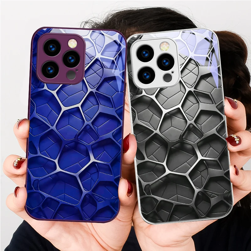 Nucleo a nido d'ape esagonale per iPhone 17 Air 16 E 15 14 13 Plus 12 mini 17 Pro Max 11Pro XR Xs X 7 8 11 Custodia per telefono in vetro temperato