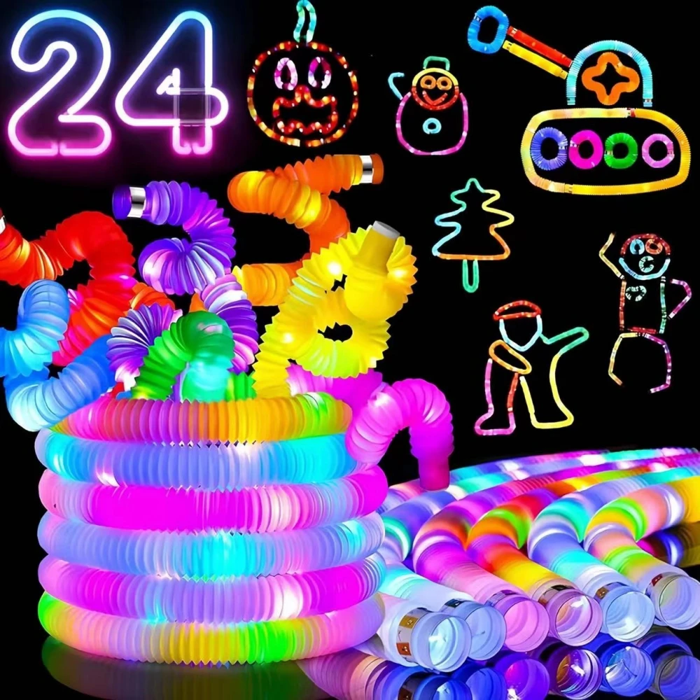 3 6 12 18PCS LED FlashTubeSensory Toy Adult Stress Relief ToyKids Autism Anti-Stress Plastic CorrugatedTube Squeeze Toy for Kids