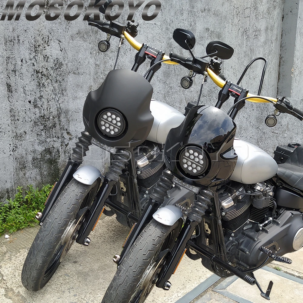 

Motorcycle Windshield Cover Cafe Racer 5.75" Headlight Fairing for Harley Dyna Softail Sportster Touring 35mm-49mm Front Forks