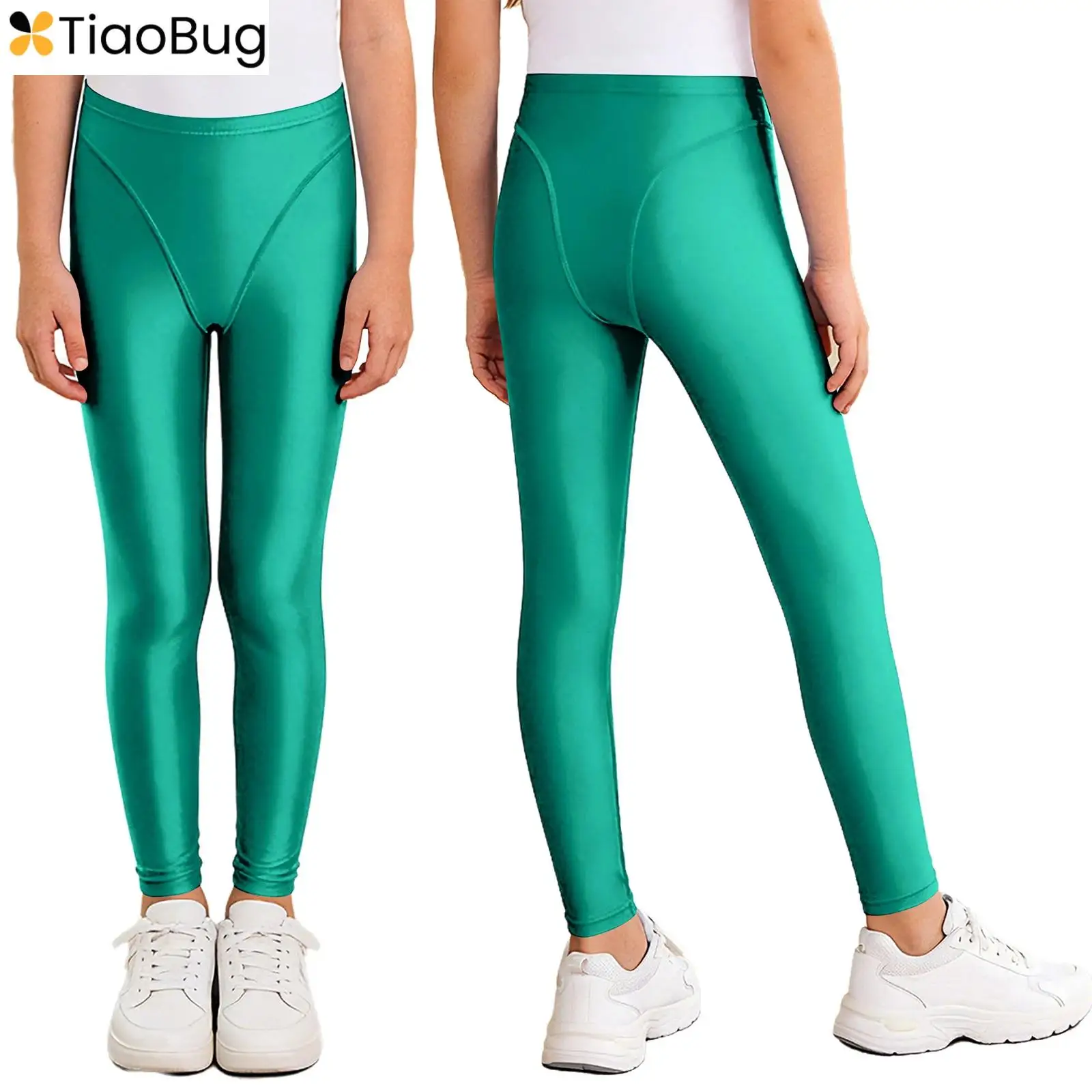 

Kids Glittery Athletic Leggings Dance Tights Girls Shiny Metal Yoga Pants Metal Skinny Pants Sports Trousers Ballerina Dancewear