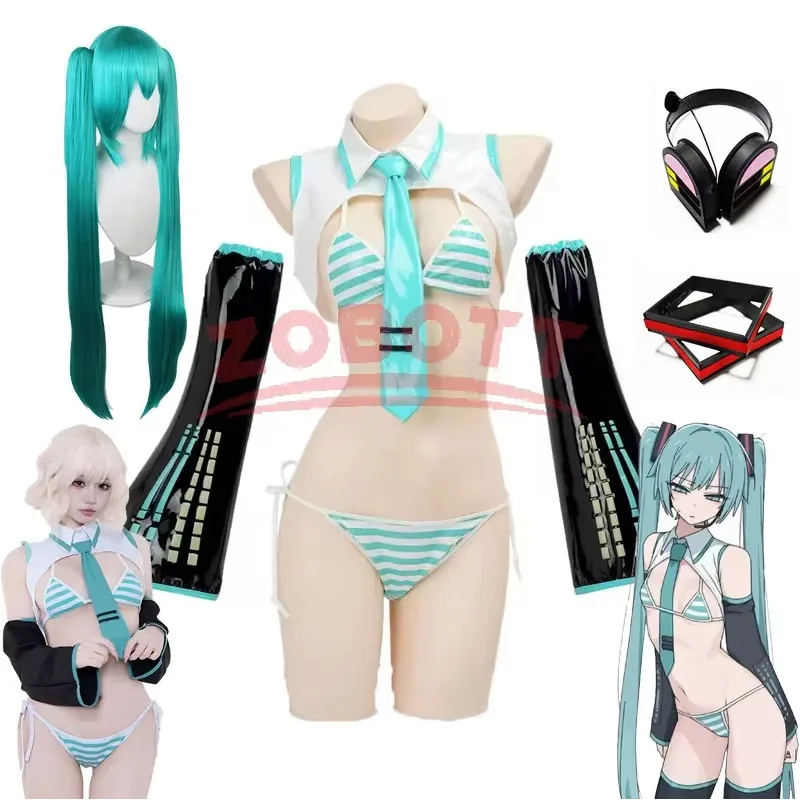 Disfraz de Cosplay de Anime Miku, Traje de Fórmula Miku, Disfraz de Cosplay para Niña, Uniforme de Juego de Rol Navideño, Conjunto de Bikini