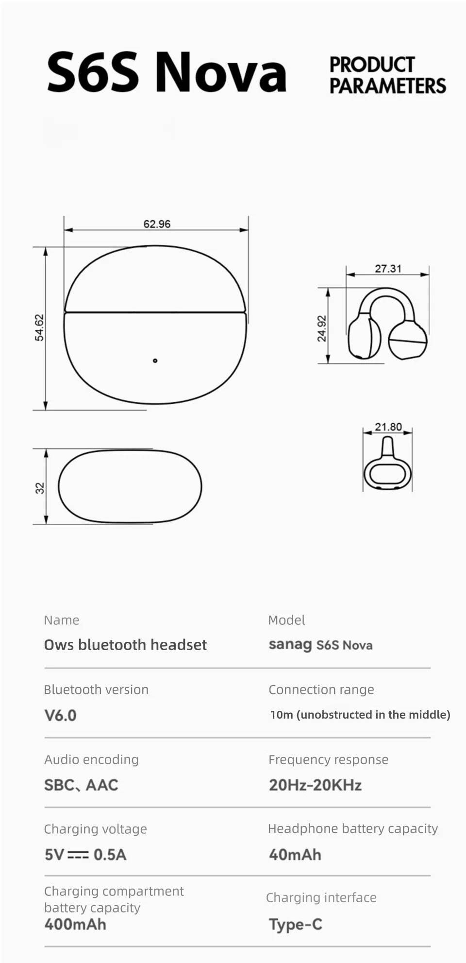 Sanag S6S Nova Ohrclip-on-Kopfhörer, modische Ohrringe für Frauen, kabellose Bluetooth-Kopfhörer, Jahrestag, Valentinstag, Geschenke – Detail 21
