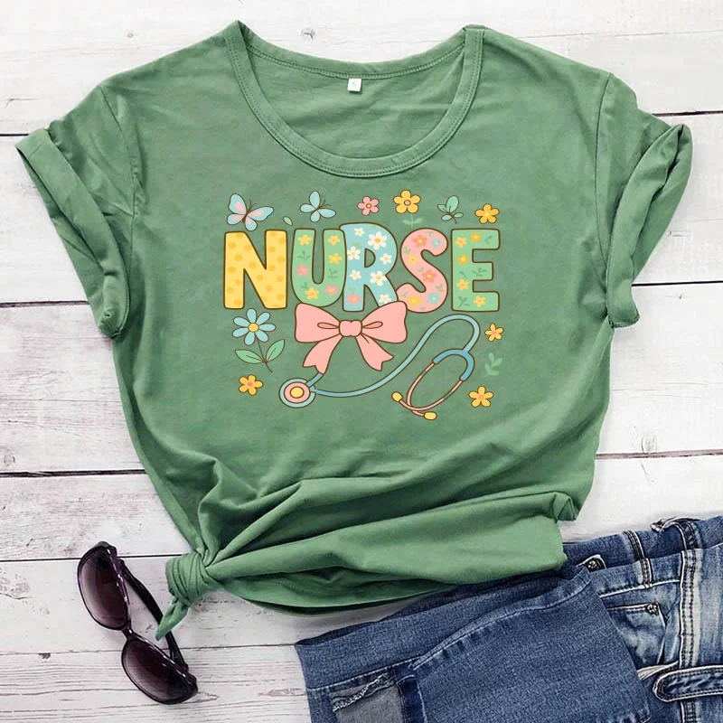 Nurse Butterfly Stethoscope Graphic Print Festival Tshirt Women Cotton Lady Clothes Fashion O Neck Short Sleeve Tees Drop Ship
