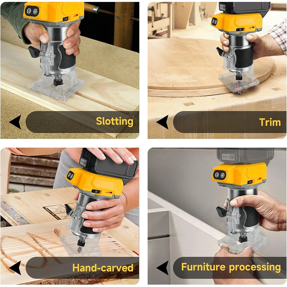 21V Brushless Wood Trimmer Handheld Mini Router Heavy Duty Woodworking Engraving Trimmer for DIY/Crafts/Wood Groove