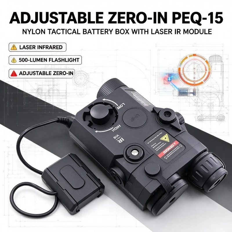 Nylon PEQ‑15 Battery Storage Box with Adjustable IR Module 500LM Flashlight Milsim Game Toy Upgrade Part
