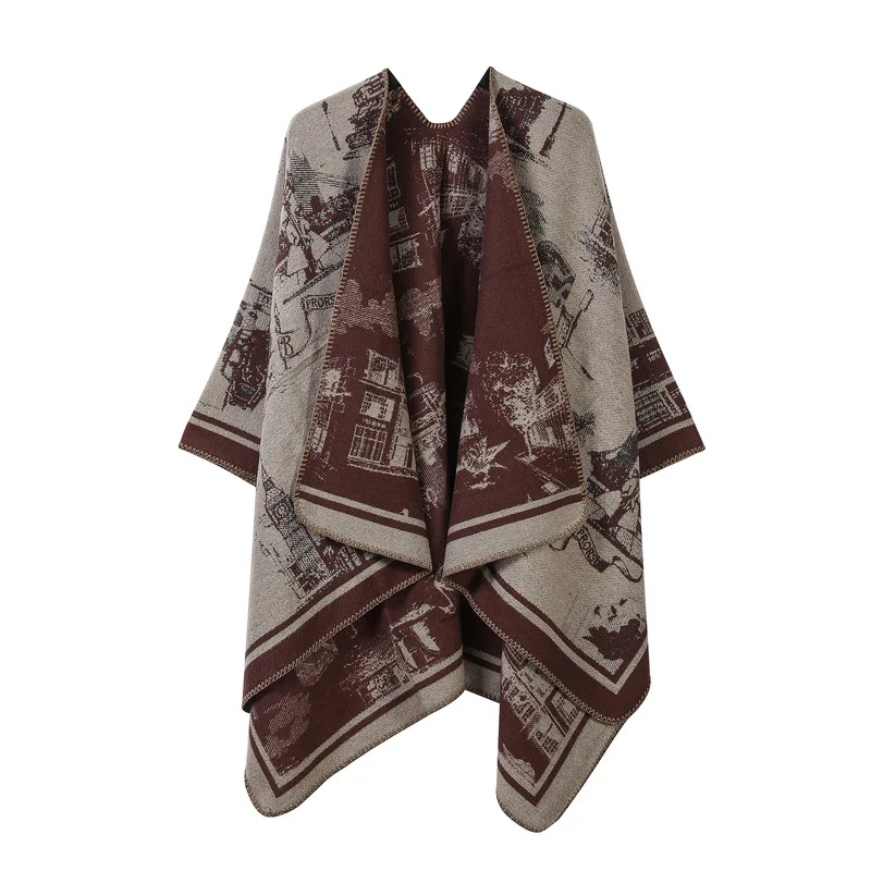 Women's scarf jacquard split thickened large cape air-conditioned warm shawl blanket