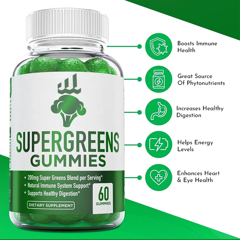 

Supergreens Soft Candy - Green Superfood Supplement with Spinach, Broccoli, Moringa, Beetroot, Celery, Green Tea, and Assay