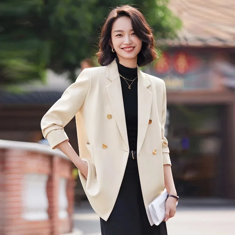 

UNXX Spring Autumn Vintage Casual Short Long Sleeve Blazer Suit Coats Commuting Solid Loose Double-Breasted Coat Women Clothing