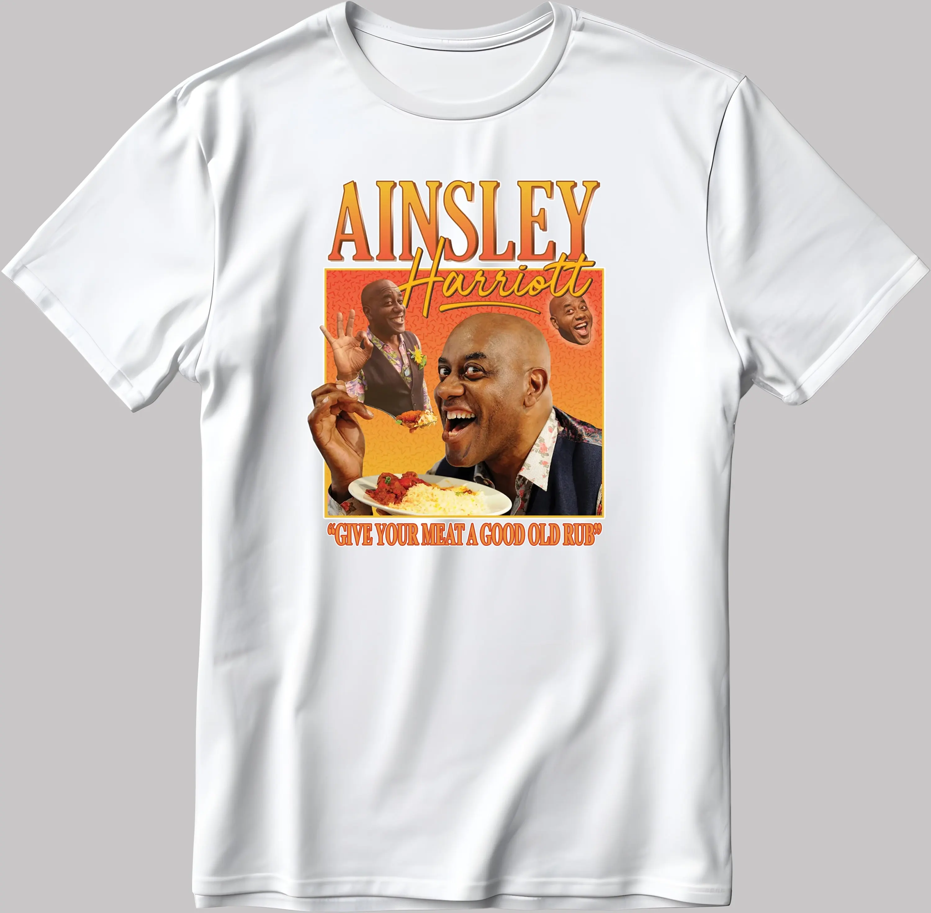 Ainsley Harriott Give Your Meat A Good Old Rub White Black T Shirt F523