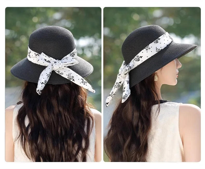 2025 New Summer Sunshade Hat French Straw Hat Women's Beach Sunscreen Woven Sun Hat UV Protection