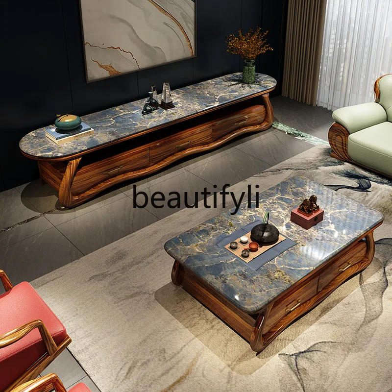 

Modern simple ebony 1.5 meters coffee table new Chinese 2.2 meters TV cabinet zebra wood living room cabinet