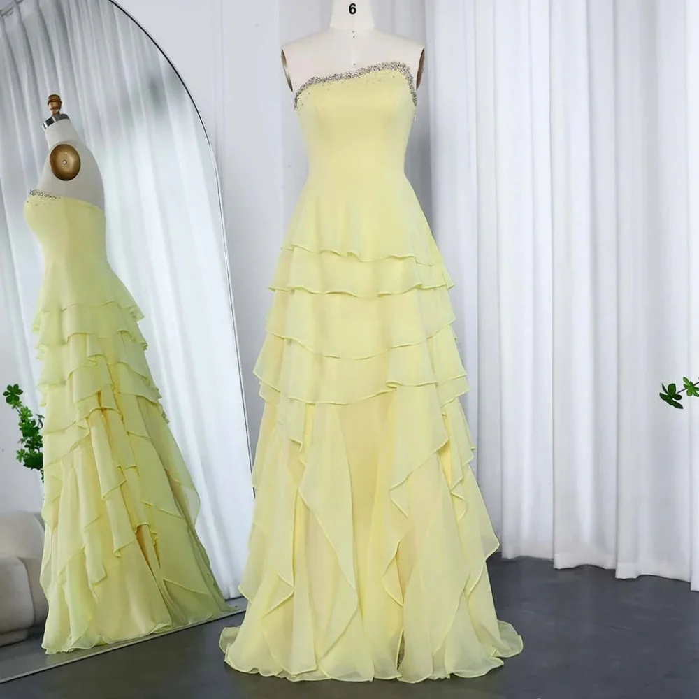 

Chiffon Elegant Customized Strapless Party Gowns A Line Prom Dresses For Women Crystals Evening Dress فساتين سهرة