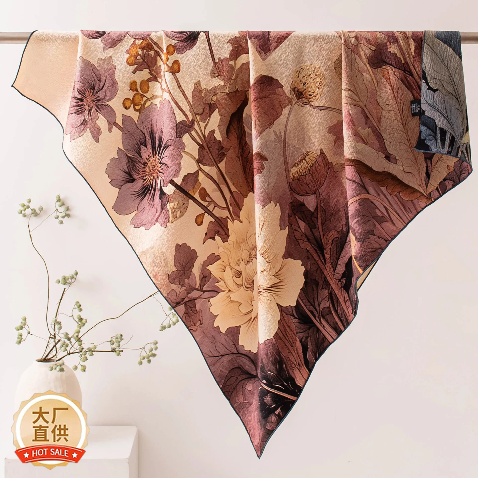 Silk scarf women's spring and autumn new double-sided pearl satin square scarf versatile high-end scarf