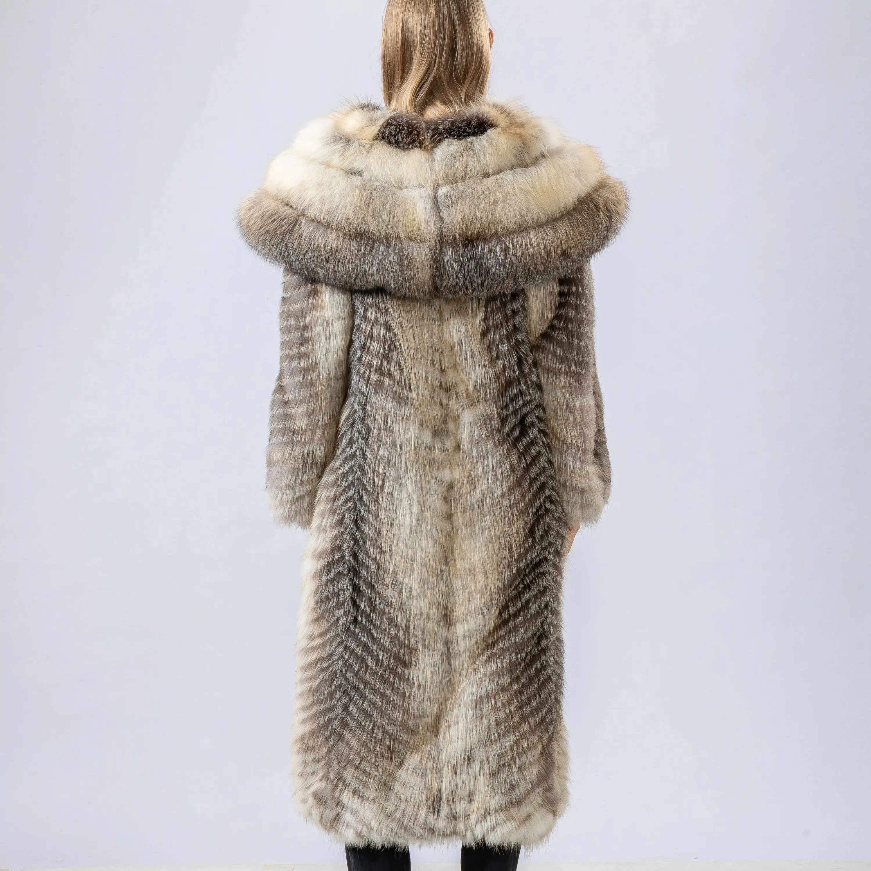 Cappotto lungo in vera pelliccia di volpe con grande lunghezza rovesciata 120 cm 250466