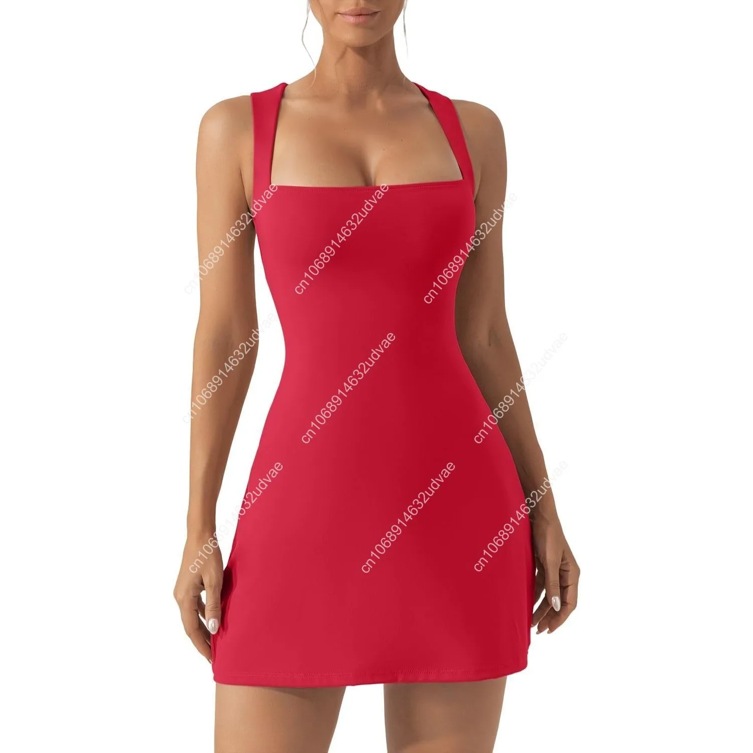 Damska sukienka z kwadratowym dekoltem, bez rękawów, bez rękawów, rozkloszowana mini sukienka