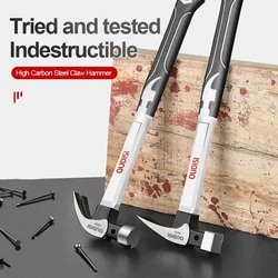 AI-ROAD Short/Long Handle Claw Hammer Double Nail High Carbon Steel Household Durable Anti Slip Industrial Grade Hand Tool