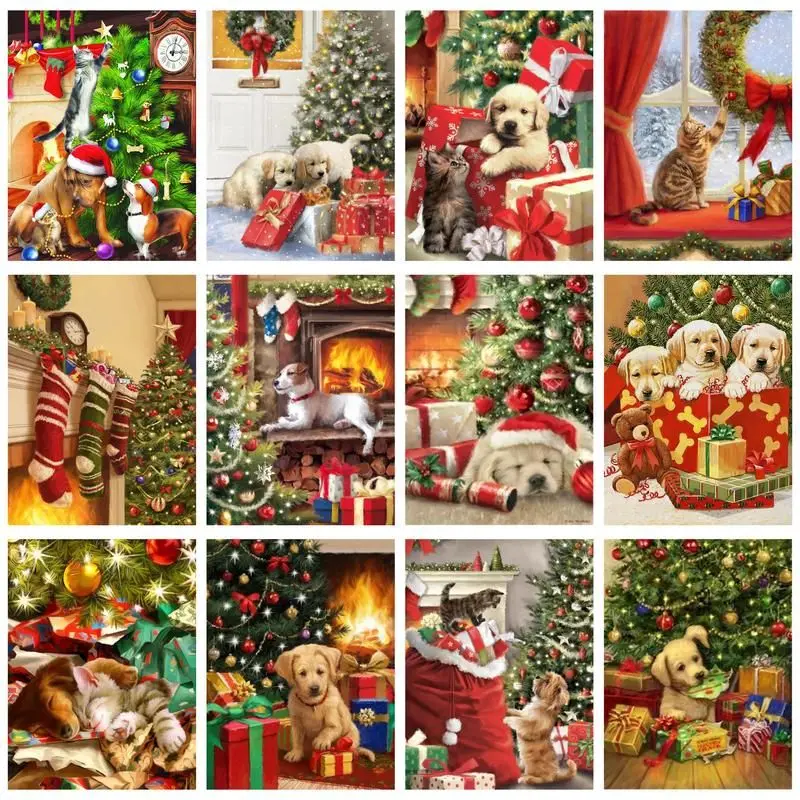 

CHENISTORY 5D DIY Diamond Embroidery Christmas Dog Craft Kit Diamond Painting Animals Rhinestone Picture Mosaic Home Decoration