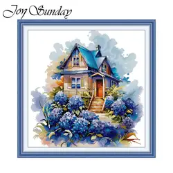 Joy Sunday Cross Stitch Kits The Garden Cottage HD Patterns Printed Counted Fabric Aida 16CT 14CT 11CT DIY Embroidery Sets New