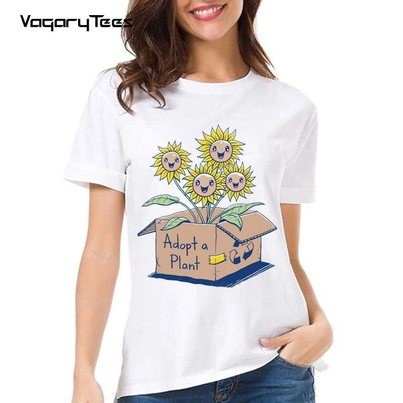 Vagarytees Adopt a Plant Sunflower Print women tshirt Casual Funny t shirt  Female Top Tee Hipster Casual Tops Streetwear Tee