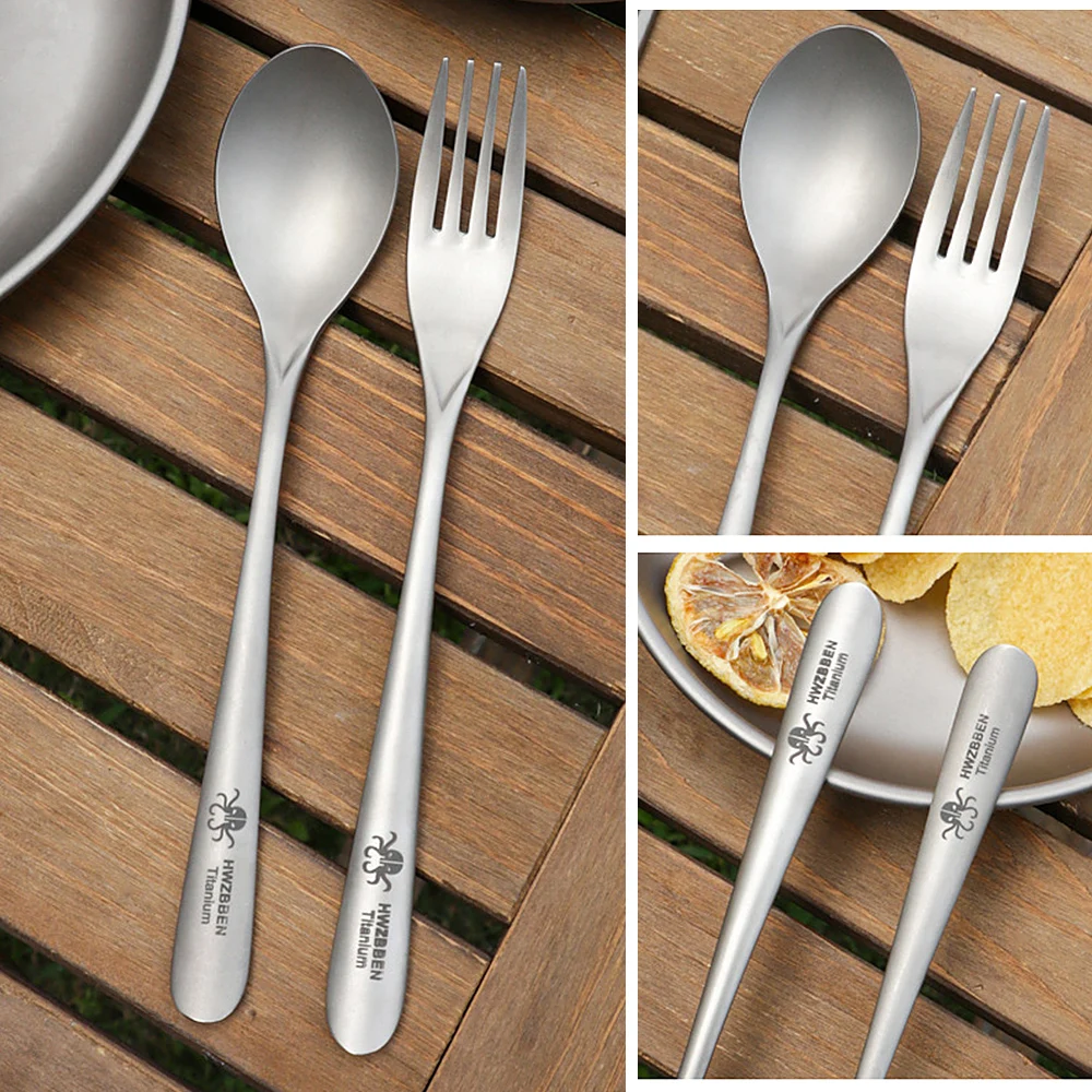 Lightweight Titanium Spoon Titanium Fork Titanium Chopsticks for Noodles Rice Cookware for Home Outdoor Camping Hiking Picnic