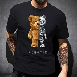 2023 Creative Teddy Robot Print Tshirt Cool Robotic Graphic Streetwear Women Men Casual Oversized Tee Hip Hop Grunge Tee Custom