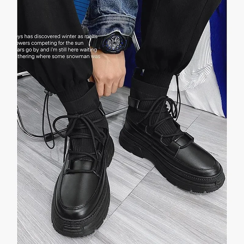 2024 New Autumn Winter Socks Boots Men Ankle Boots Platform Black Shoes for Men Fur Chunky Punk Motorcycle Booties Gothic Shoes