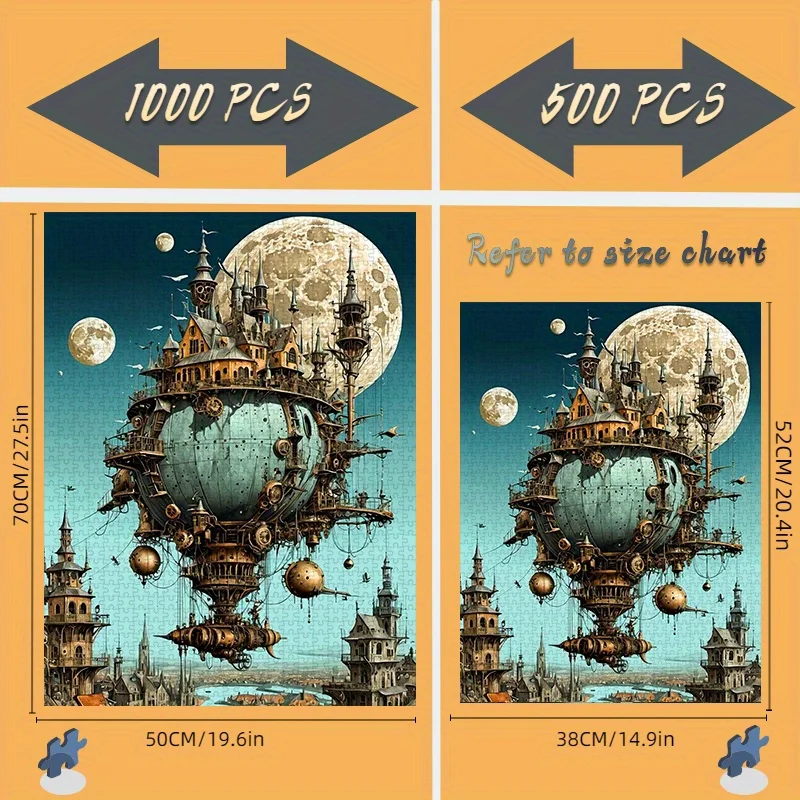 1000/500 قطعة من القلاع والسلطات العائمة Steampunk - ألوان نابضة بالحياة، ورق ممتاز، تحدي متوسط
